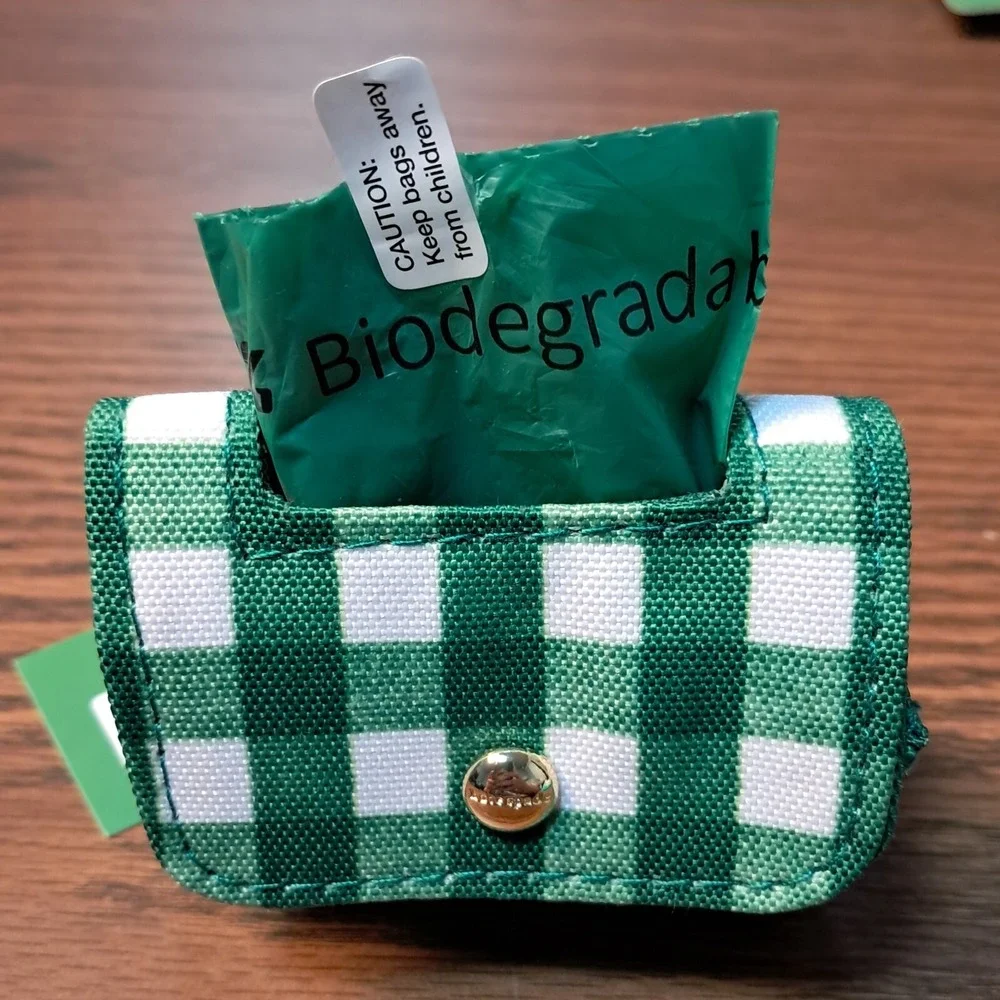 Kate Spade Dog Bag Holder, Green and White, snap close, 4